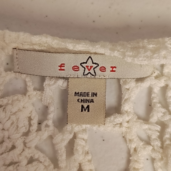 Medium Ivory Colored Open Cardigan With Crochet Back Cottage Coquette - Picture 7 of 9